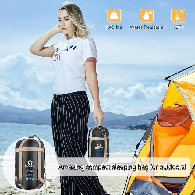 Alt view image 6 of 6 - Warm Weather Sleeping Bag - Portable, Waterproof, Compact Lightweight, Comfort with Compression Sack - Great for Outdoor Camping, Backpacking & Hiking-83 L x 30" W Fits Adults