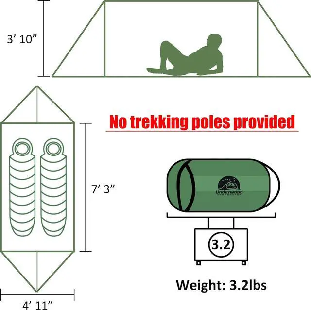 Alt view image 3 of 7 - 2 Person Trekking Pole Tent, Ultralight Camping Backpacking Tent (NO Poles) | A-Frame, Two Person Tent, Waterproof, Lightweight 3.2 lbs, 3-Season, Outdoor Hiking Tent for Scout, Poles NOT Included
