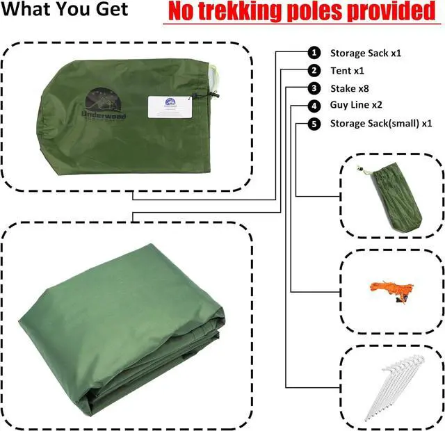 Alt view image 6 of 7 - 2 Person Trekking Pole Tent, Ultralight Camping Backpacking Tent (NO Poles) | A-Frame, Two Person Tent, Waterproof, Lightweight 3.2 lbs, 3-Season, Outdoor Hiking Tent for Scout, Poles NOT Included