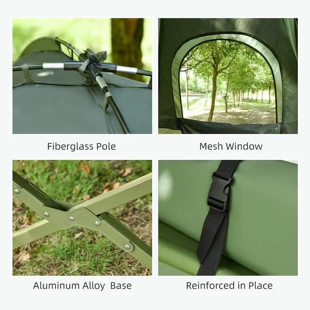 Alt view image 6 of 7 - Outsunny Camping Tent Cot 6-in-1 Folding Tent Cot Combo Off Ground Travel | Mattress, Pillow, Sleeping Bag, Bed Cover, Roller Carrying Bag, Hiking, Backpacking, Picnic
