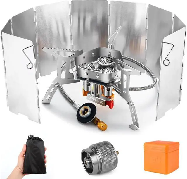 Main image of Odoland 3500W/6800W Windproof Camp Stove Camping Gas Stove with Windscreen, Fuel Canister Adapter, Piezo Ignition for Outdoor Backpacking Hiking and Picnic
