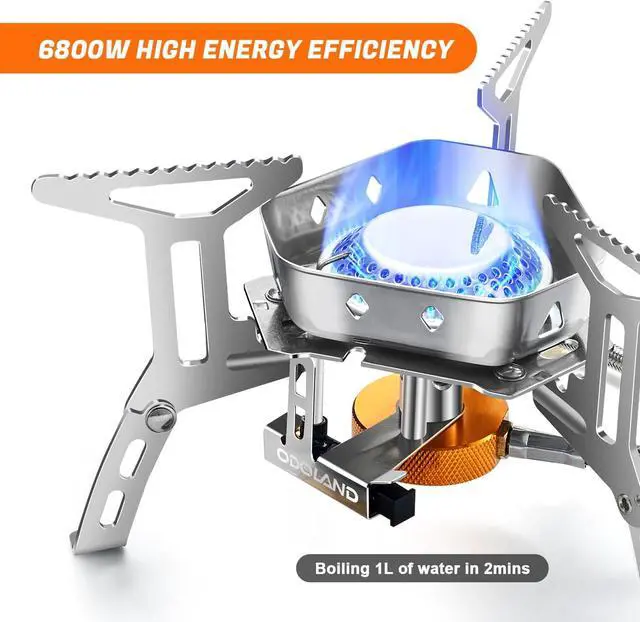 Alt view image 3 of 7 - Odoland 3500W/6800W Windproof Camp Stove Camping Gas Stove with Windscreen, Fuel Canister Adapter, Piezo Ignition for Outdoor Backpacking Hiking and Picnic