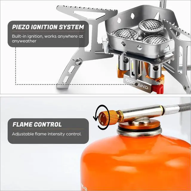 Alt view image 4 of 7 - Odoland 3500W/6800W Windproof Camp Stove Camping Gas Stove with Windscreen, Fuel Canister Adapter, Piezo Ignition for Outdoor Backpacking Hiking and Picnic