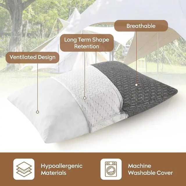Alt view image 2 of 6 - Small Shredded Memory Foam Pillow, Camping Pillow Travel Pillow - Compressible Medium Firm, Breathable Cover, Ideal Backpacking Hiking, Airplane and Car