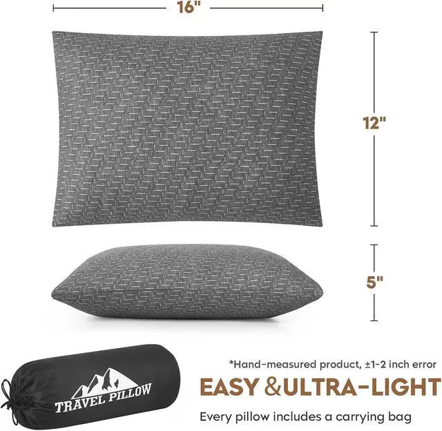 Alt view image 3 of 6 - Small Shredded Memory Foam Pillow, Camping Pillow Travel Pillow - Compressible Medium Firm, Breathable Cover, Ideal Backpacking Hiking, Airplane and Car