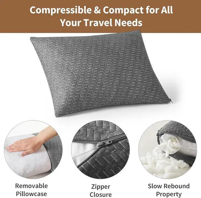 Alt view image 5 of 6 - Small Shredded Memory Foam Pillow, Camping Pillow Travel Pillow - Compressible Medium Firm, Breathable Cover, Ideal Backpacking Hiking, Airplane and Car