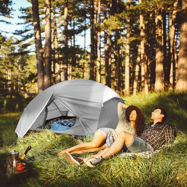Alt view image 6 of 7 - Camping Tent for 2-3 Person, Lightweight Backpacking Tent Waterproof Windproof Two Doors Easy Setup Double Layer Outdoor Tents for 3 to 4 Seasons, Suitable for Outdoor,Hiking,Camping