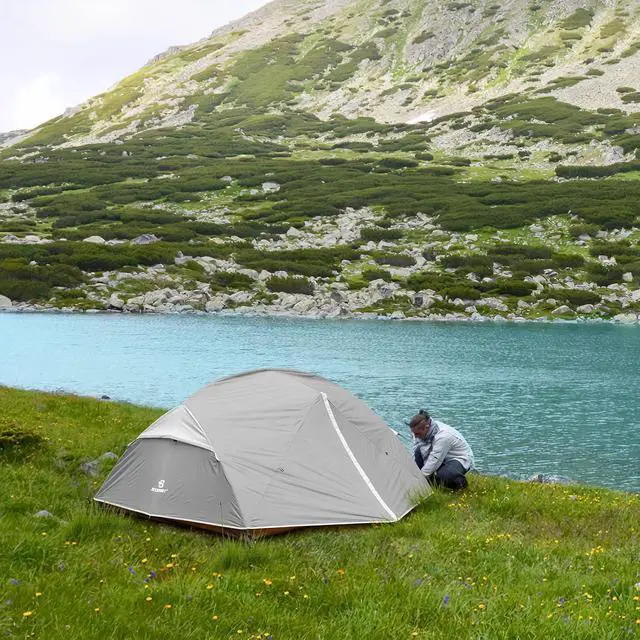 Alt view image 7 of 7 - Camping Tent for 2-3 Person, Lightweight Backpacking Tent Waterproof Windproof Two Doors Easy Setup Double Layer Outdoor Tents for 3 to 4 Seasons, Suitable for Outdoor,Hiking,Camping