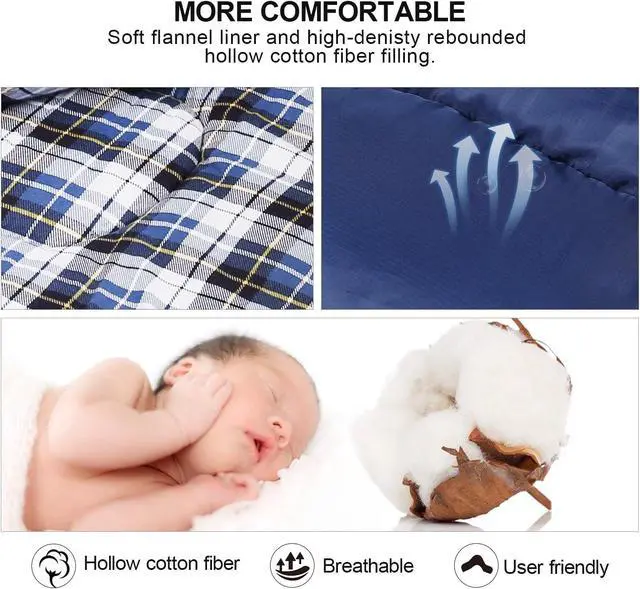 Alt view image 3 of 7 - REDCAMP Cotton Flannel Sleeping Bag for Camping Backpacking, Adults Cold Weather Envelope Sleeping Bags with 2/3/4/6lbs Filling