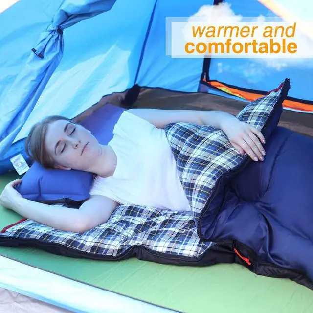 Alt view image 6 of 7 - REDCAMP Cotton Flannel Sleeping Bag for Camping Backpacking, Adults Cold Weather Envelope Sleeping Bags with 2/3/4/6lbs Filling