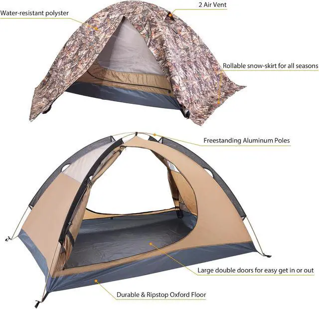 Alt view image 3 of 7 - GEERTOP 2 Person Backpacking Tent, Lightweight Waterproof 4-Season Tent | Freestanding, Fast Pitch, Aluminum Frame, Double-Wall, Snow Skirt, Dual Vestibules