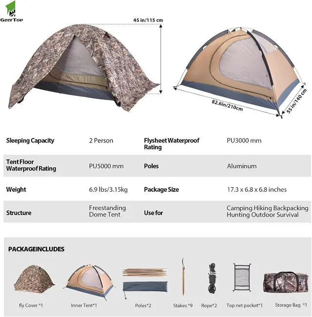 Alt view image 6 of 7 - GEERTOP 2 Person Backpacking Tent, Lightweight Waterproof 4-Season Tent | Freestanding, Fast Pitch, Aluminum Frame, Double-Wall, Snow Skirt, Dual Vestibules