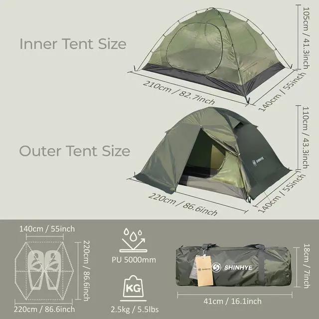 Alt view image 2 of 7 - 1/2 Person Backpacking Tent for 4 Season, Winter Ultralight Extreme Cold Weather Tents for Camping Easy Setup Waterproof Double Layer Tent for Family Outdoor Hiking Mountaineering