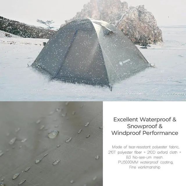 Alt view image 4 of 7 - 1/2 Person Backpacking Tent for 4 Season, Winter Ultralight Extreme Cold Weather Tents for Camping Easy Setup Waterproof Double Layer Tent for Family Outdoor Hiking Mountaineering
