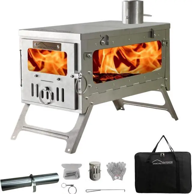 Main image of TSG Portable TA1 Titanium Tent Wood Stove for Backpacking Camping, Collapsible Hot Tent Stove Rollable Chimney Pipe Cooking Hiking (Small/Large)