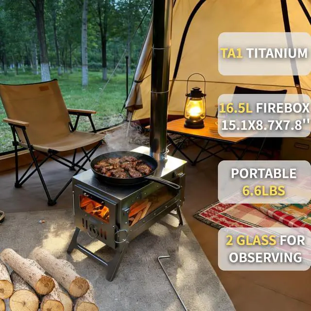 Alt view image 2 of 7 - TSG Portable TA1 Titanium Tent Wood Stove for Backpacking Camping, Collapsible Hot Tent Stove Rollable Chimney Pipe Cooking Hiking (Small/Large)