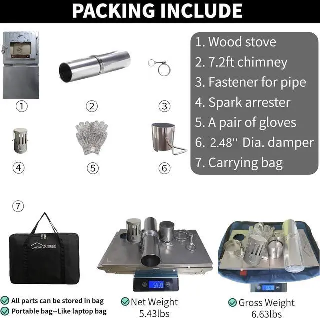 Alt view image 6 of 7 - TSG Portable TA1 Titanium Tent Wood Stove for Backpacking Camping, Collapsible Hot Tent Stove Rollable Chimney Pipe Cooking Hiking (Small/Large)