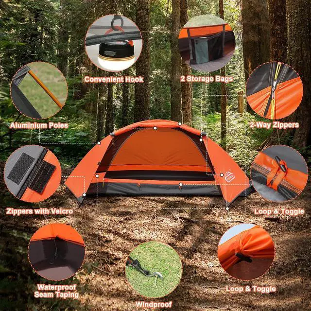 Alt view image 4 of 7 - 1 Person Tent for Camping Hiking Mountain Hunting Backpacking Tents 4 Season Resistance to Windproof Rainproof and Waterproof