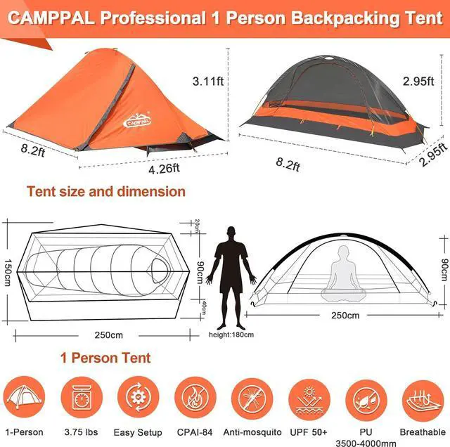 Alt view image 5 of 7 - 1 Person Tent for Camping Hiking Mountain Hunting Backpacking Tents 4 Season Resistance to Windproof Rainproof and Waterproof