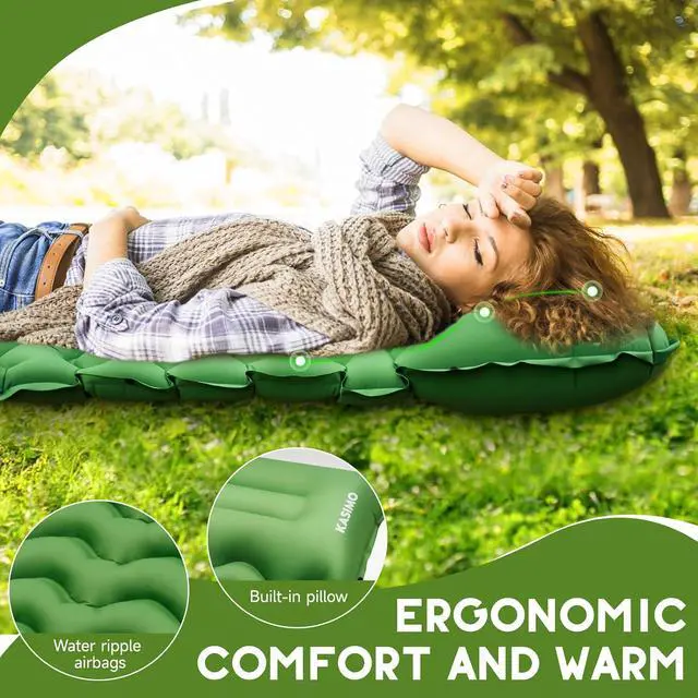 Alt view image 2 of 7 - KASIMO Camping Sleeping Pad, Ultralight Camping Mat with Pillow Foot Pump | Inflatable Sleeping Pads Compact for Camping Backpacking Hiking Traveling Tents