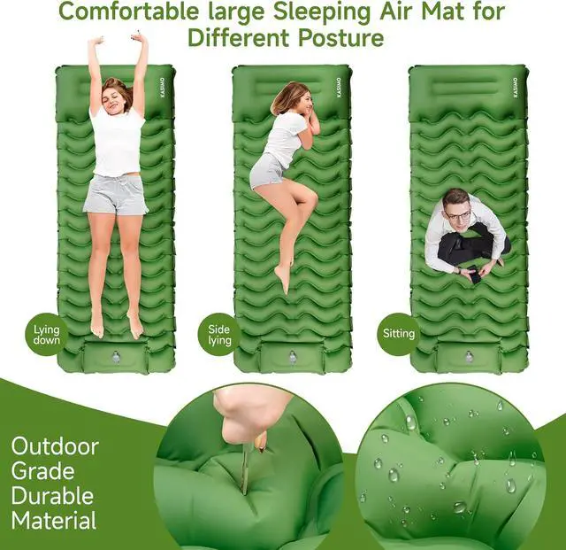 Alt view image 5 of 7 - KASIMO Camping Sleeping Pad, Ultralight Camping Mat with Pillow Foot Pump | Inflatable Sleeping Pads Compact for Camping Backpacking Hiking Traveling Tents
