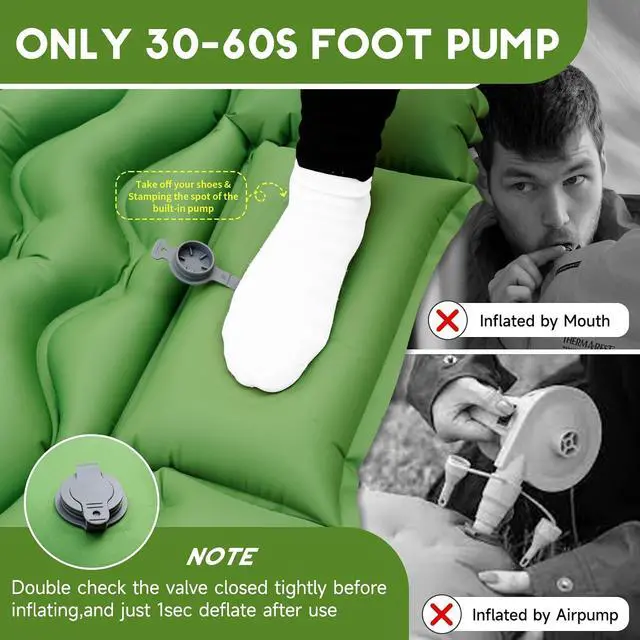 Alt view image 4 of 7 - KASIMO Camping Sleeping Pad, Ultralight Camping Mat with Pillow Foot Pump | Inflatable Sleeping Pads Compact for Camping Backpacking Hiking Traveling Tents