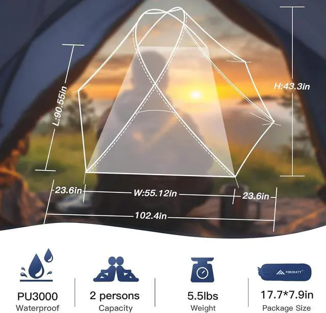 Alt view image 2 of 7 - Forceatt Camping Tent 2 Person, Backpacking Tent Waterproof & Windproof, Ultralight Instant Tent with Rain Fly for Camping, Hiking, Outdoor