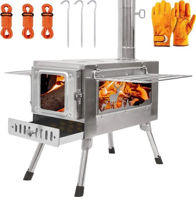 Main image of GreyHoo Camping Wood Stove with Chimney for Cooking & Heating | Stainless Steel, Portable with Pipe, for Tent Hiking Fishing Backpacking, Easy Assembly, Durable Outdoor Use