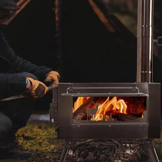 Alt view image 5 of 7 - GreyHoo Camping Wood Stove with Chimney for Cooking & Heating | Stainless Steel, Portable with Pipe, for Tent Hiking Fishing Backpacking, Easy Assembly, Durable Outdoor Use