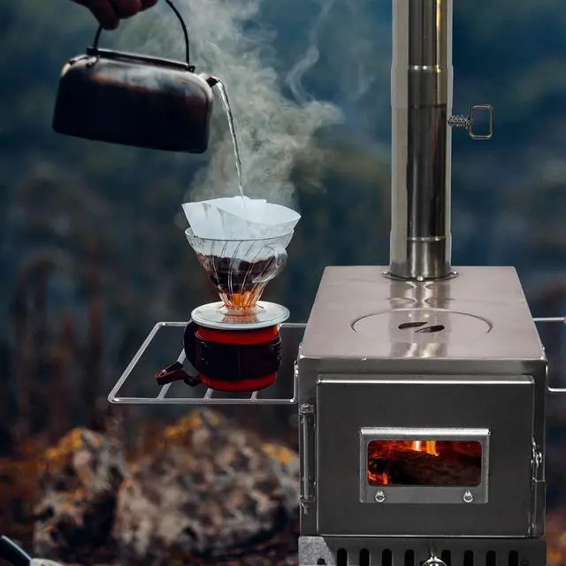 Alt view image 6 of 7 - GreyHoo Camping Wood Stove with Chimney for Cooking & Heating | Stainless Steel, Portable with Pipe, for Tent Hiking Fishing Backpacking, Easy Assembly, Durable Outdoor Use