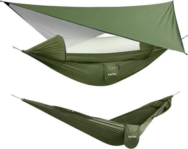 Main image of G4Free Large Camping Hammock for Outside with Mosquito Net and Rain Fly | Up to 440lb Portable Hammock with Bug Net, Tree Straps, Tent Tarp for Outdoor Hiking Camping Backpacking Travel(Army Green)