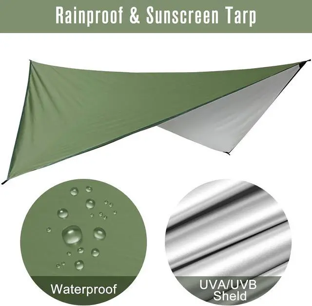 Alt view image 3 of 7 - G4Free Large Camping Hammock for Outside with Mosquito Net and Rain Fly | Up to 440lb Portable Hammock with Bug Net, Tree Straps, Tent Tarp for Outdoor Hiking Camping Backpacking Travel(Army Green)