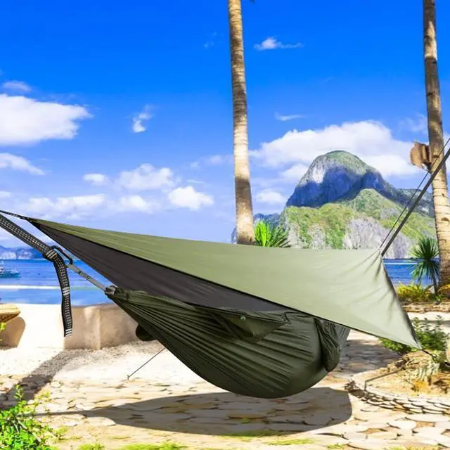 Alt view image 7 of 7 - G4Free Large Camping Hammock for Outside with Mosquito Net and Rain Fly | Up to 440lb Portable Hammock with Bug Net, Tree Straps, Tent Tarp for Outdoor Hiking Camping Backpacking Travel(Army Green)