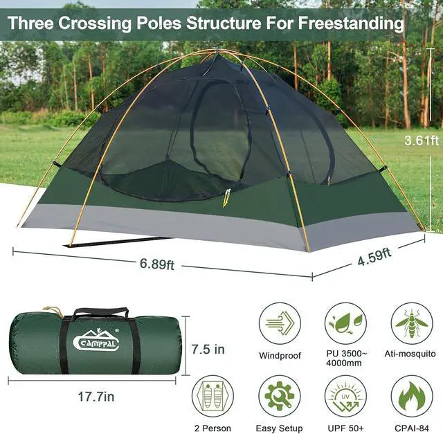 Alt view image 3 of 7 - 2 Person Backpacking Tent, Waterproof 4 Season Tent, Windproof Cold Weather Winter Tent for Camping, Hiking, Hunting, Cycling