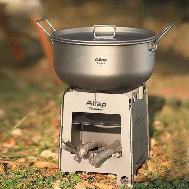 Alt view image 4 of 7 - Titanium Foldable Wood Burning Stove Camping Backpacking Stove Portable Alcohol Stove for Outdoor Camping Picnic BBQ