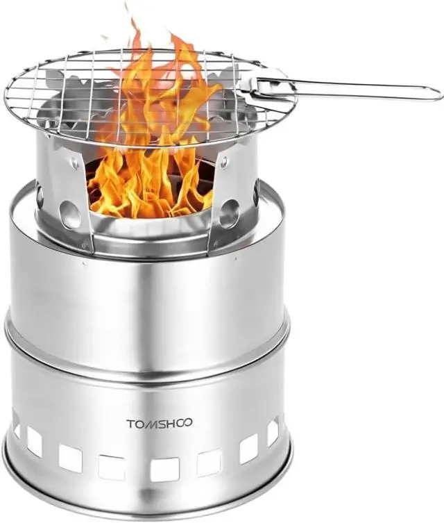 Main image of TOMSHOO Portable Folding Windproof Wood Burning Stove Compact Stainless Steel Alcohol Stove Outdoor Camping Hiking Backpacking Picnic BBQ