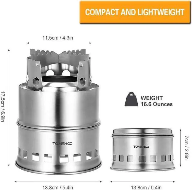 Alt view image 2 of 7 - TOMSHOO Portable Folding Windproof Wood Burning Stove Compact Stainless Steel Alcohol Stove Outdoor Camping Hiking Backpacking Picnic BBQ