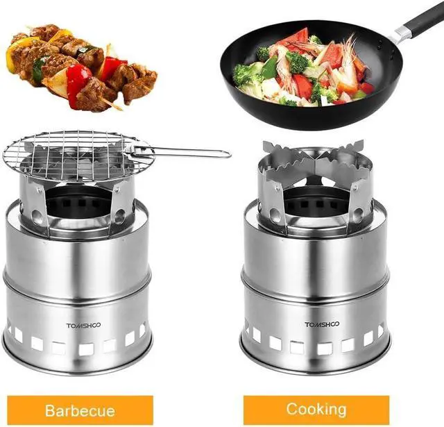 Alt view image 3 of 7 - TOMSHOO Portable Folding Windproof Wood Burning Stove Compact Stainless Steel Alcohol Stove Outdoor Camping Hiking Backpacking Picnic BBQ