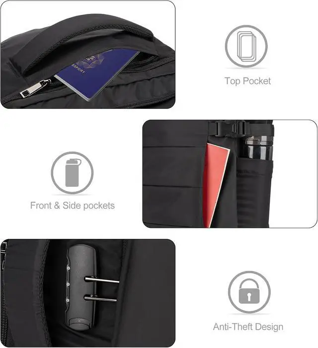 Alt view image 4 of 7 - Tzowla 40L Expandable Travel Laptop Backpack for Men Women Carry on Flight Approved,Large Capacity Anti Theft Backpacks with Giant Tumbler Holder Pocket,Personal Item Bag Fit 17.3" ComputerBlack