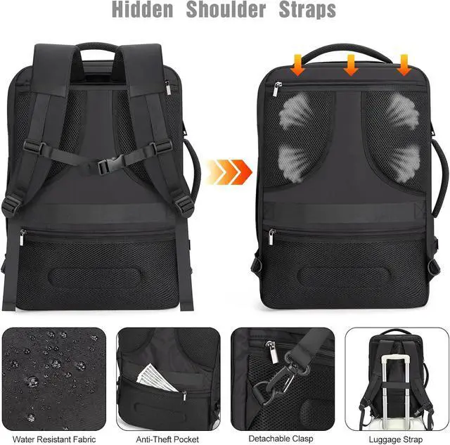 Alt view image 5 of 7 - Tzowla 40L Expandable Travel Laptop Backpack for Men Women Carry on Flight Approved,Large Capacity Anti Theft Backpacks with Giant Tumbler Holder Pocket,Personal Item Bag Fit 17.3" ComputerBlack