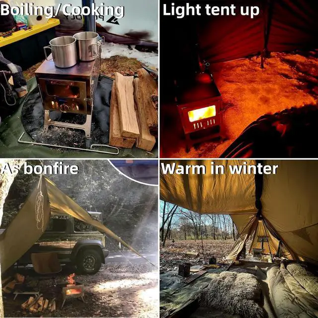 Alt view image 3 of 7 - TSG Portable TA1 Titanium Tent Wood Stove for Backpacking Camping, Collapsible Hot Tent Stove Rollable Chimney Pipe Cooking Hiking (Small/Large)