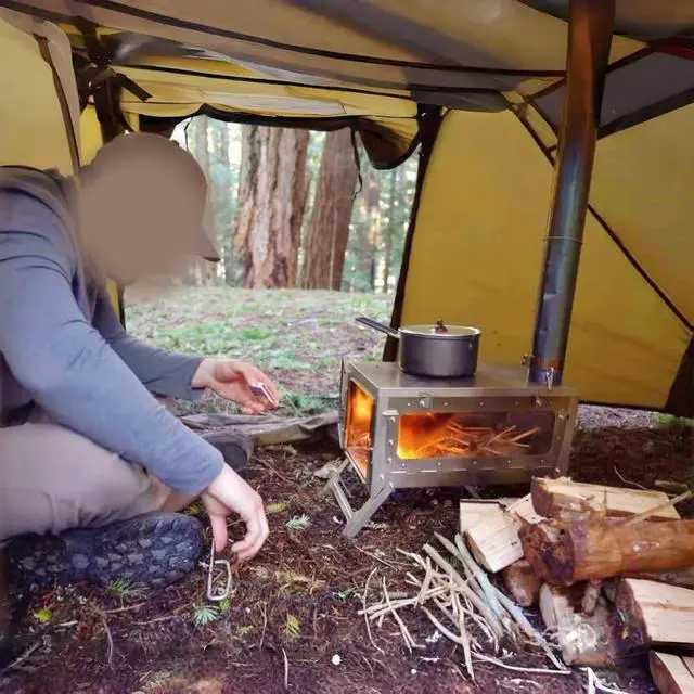 Alt view image 7 of 7 - TSG Portable TA1 Titanium Tent Wood Stove for Backpacking Camping, Collapsible Hot Tent Stove Rollable Chimney Pipe Cooking Hiking (Small/Large)