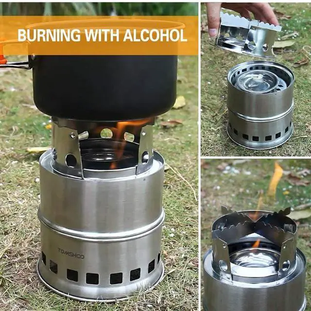 Alt view image 6 of 7 - TOMSHOO Portable Folding Windproof Wood Burning Stove Compact Stainless Steel Alcohol Stove Outdoor Camping Hiking Backpacking Picnic BBQ