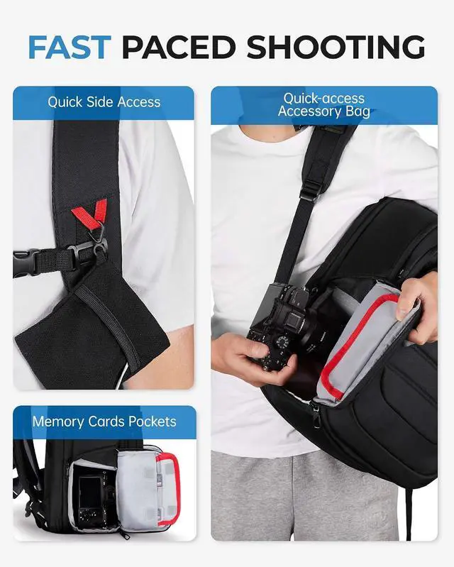 Alt view image 5 of 7 - BAGSMART Camera Bag for DSLR, Waterproof Camera Backpacks for Photographers, Camera Case with Laptop Compartment-15.6" Black