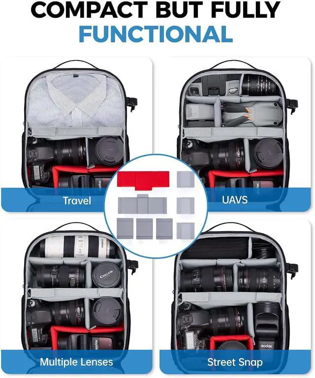 Alt view image 7 of 7 - BAGSMART Camera Bag for DSLR, Waterproof Camera Backpacks for Photographers, Camera Case with Laptop Compartment-15.6" Black