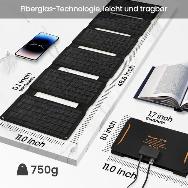 Alt view image 5 of 7 - FlexSolar 40W Foldable Solar Panel Charger, USB-C USB-A & DC Outputs | Waterproof portable solar charger for camping, hiking, backpacking; works with phones, power banks and tablets