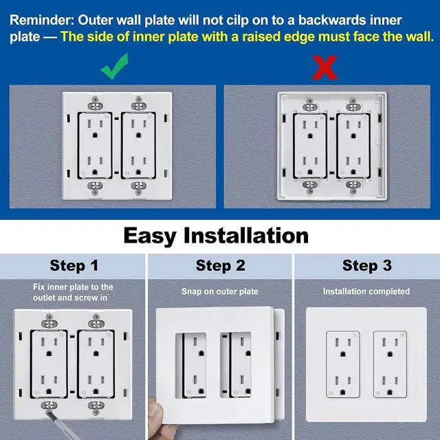 Alt view image 6 of 7 - CML 2-Gang Matte White Decorator Screwless Wall Plates, 12 Pack Child Safe Light Switch Covers, Standard Size 4.68 X 4.72, Scratch and Impact Resistant, Hidden Screws, Polycarbonate