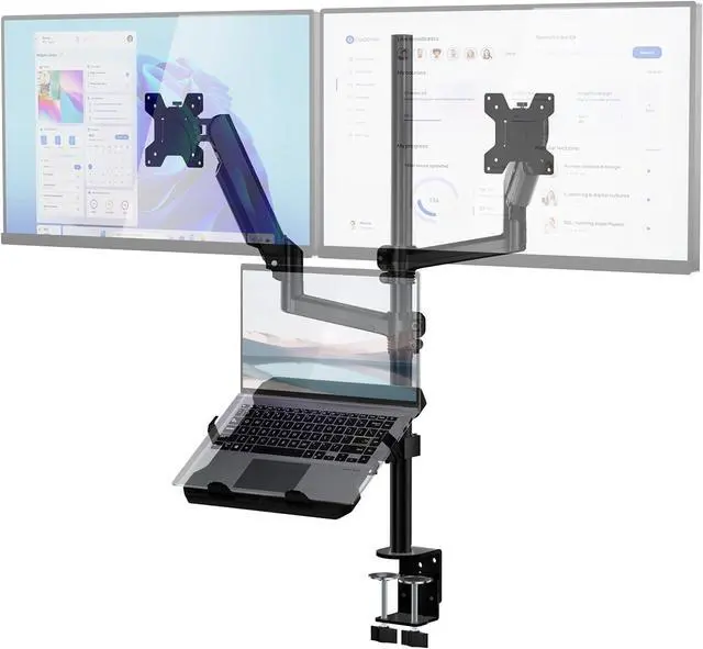 Main image of WALI Dual Monitor and Laptop Stand for 17" Notebook and 32" Screens | 3-in-1 Adjustable Monitor Mount with Laptop Tray, Laptop Arm Mount for Desk, VESA 75x75 100x100, Black (GSDM003LP)