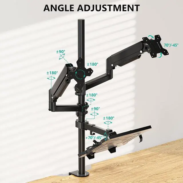 Alt view image 3 of 7 - WALI Dual Monitor and Laptop Stand for 17" Notebook and 32" Screens | 3-in-1 Adjustable Monitor Mount with Laptop Tray, Laptop Arm Mount for Desk, VESA 75x75 100x100, Black (GSDM003LP)