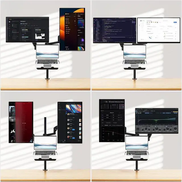 Alt view image 7 of 7 - WALI Dual Monitor and Laptop Stand for 17" Notebook and 32" Screens | 3-in-1 Adjustable Monitor Mount with Laptop Tray, Laptop Arm Mount for Desk, VESA 75x75 100x100, Black (GSDM003LP)